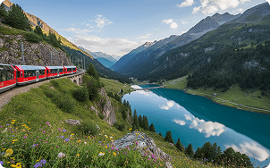 Train and lake view