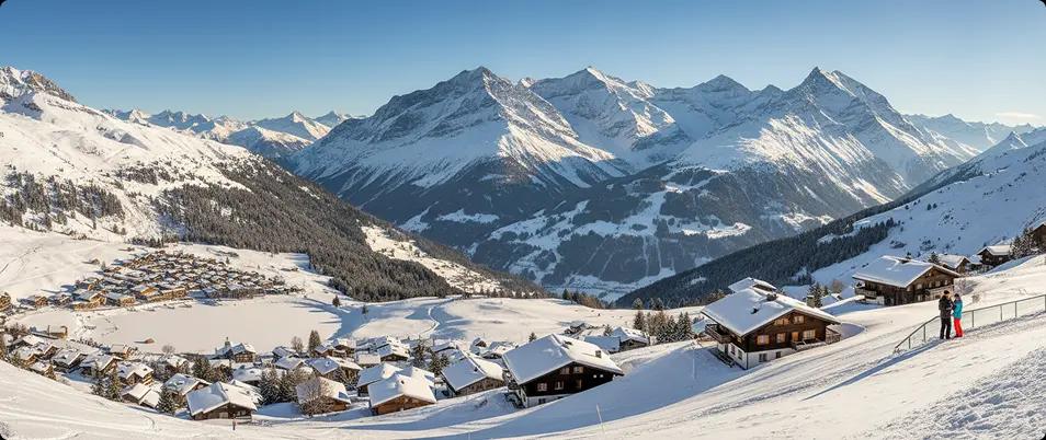 Winter Scene of interlanken with snow caped mountains