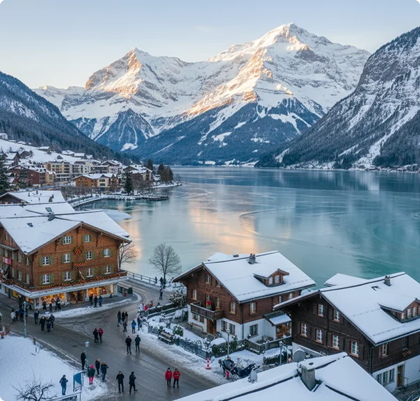 Snow Covered Lakes and houses